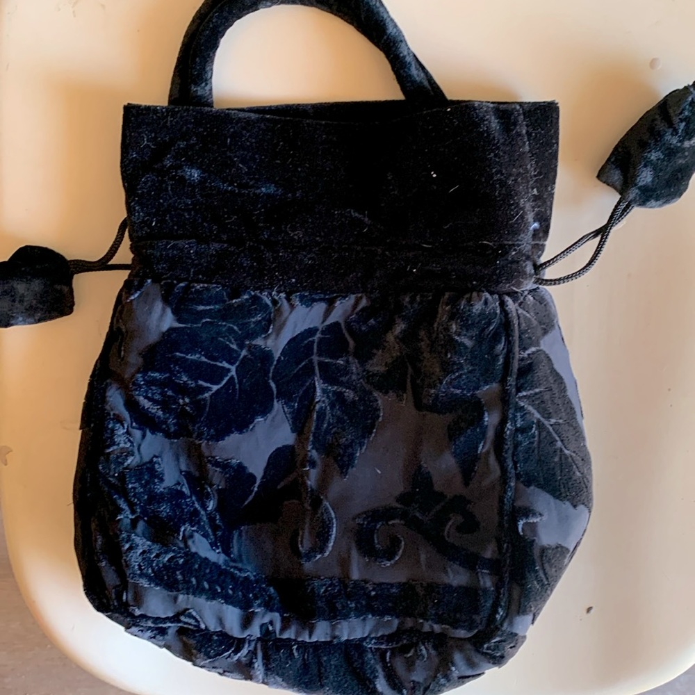 Very interesting black velour floral printed purse!